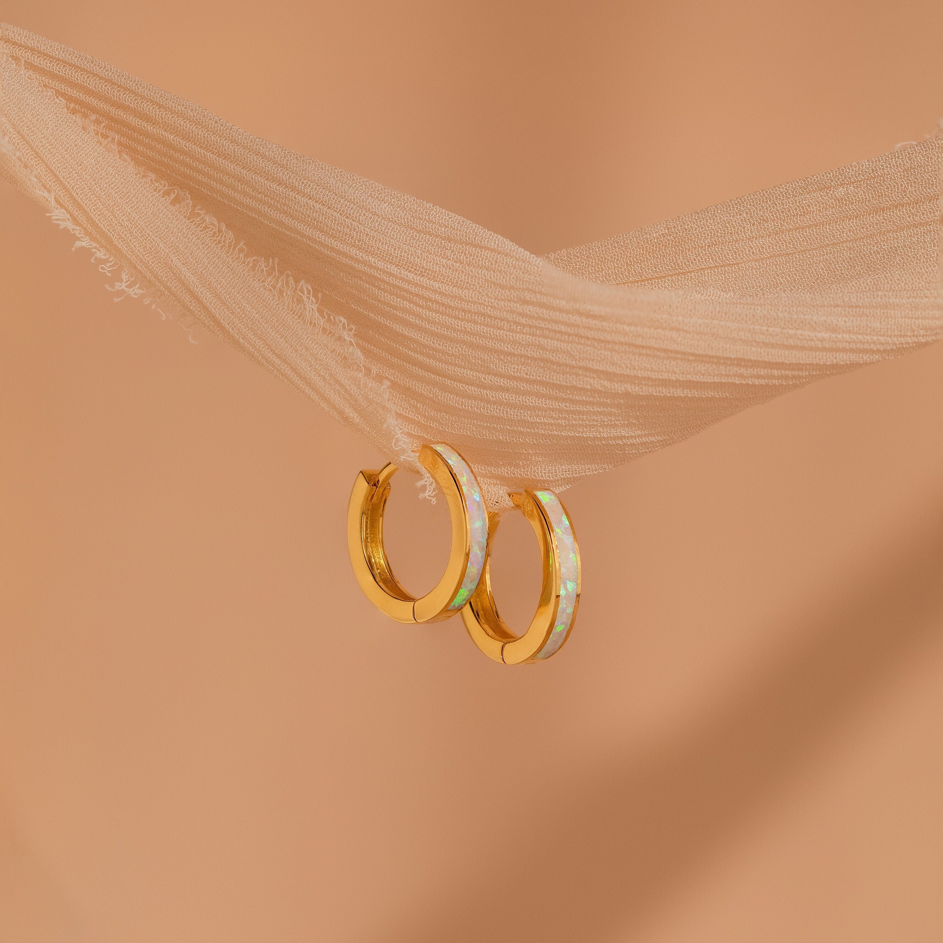 White Opal Inlay Hoops 18K Gold